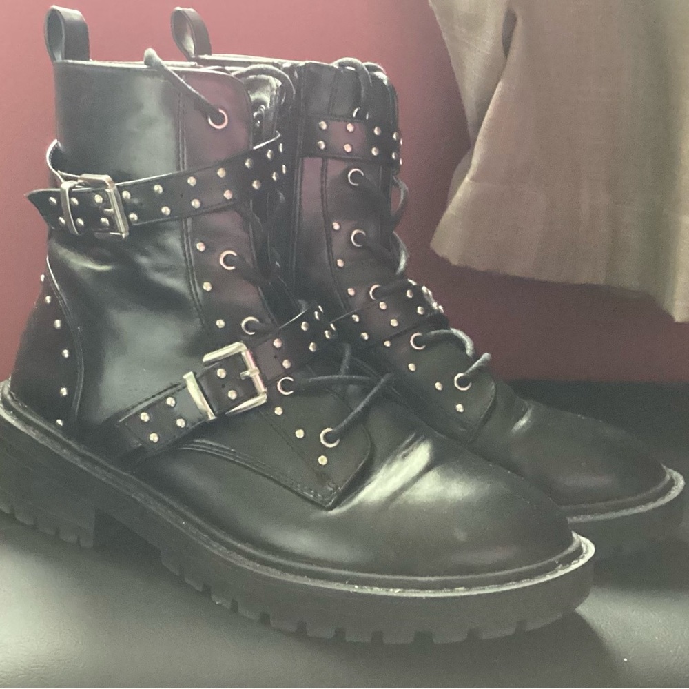Forever 21 Black Studded Combat Boots